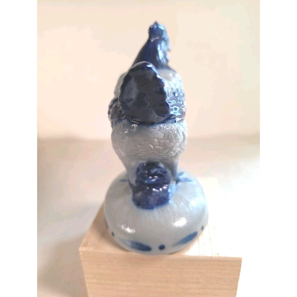 2000 ELDRETH Pottery Salt Glazed Stoneware Chicken Figurine 6" Blue/grey - Picture 6 of 8